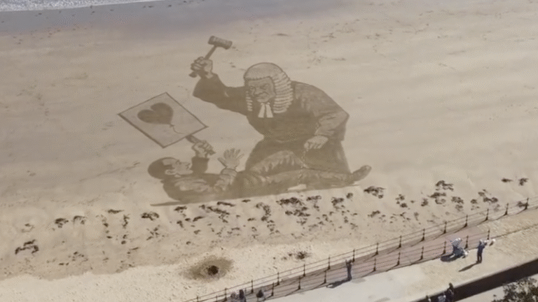 Banksy mural showing judge attacking protester recreated on Scarborough beach