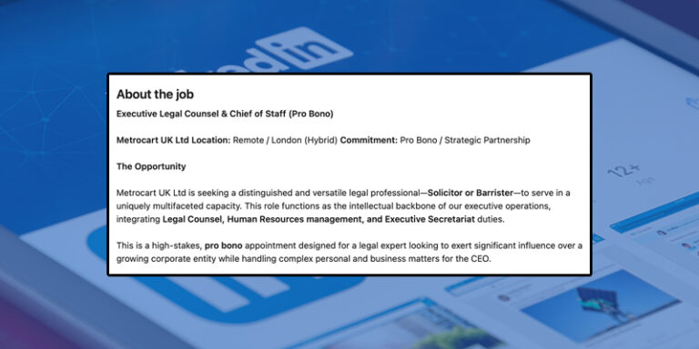 Food company posts eye-catching job ad seeking corporate lawyer with ‘gravitas of a senior partner’ for unpaid role
